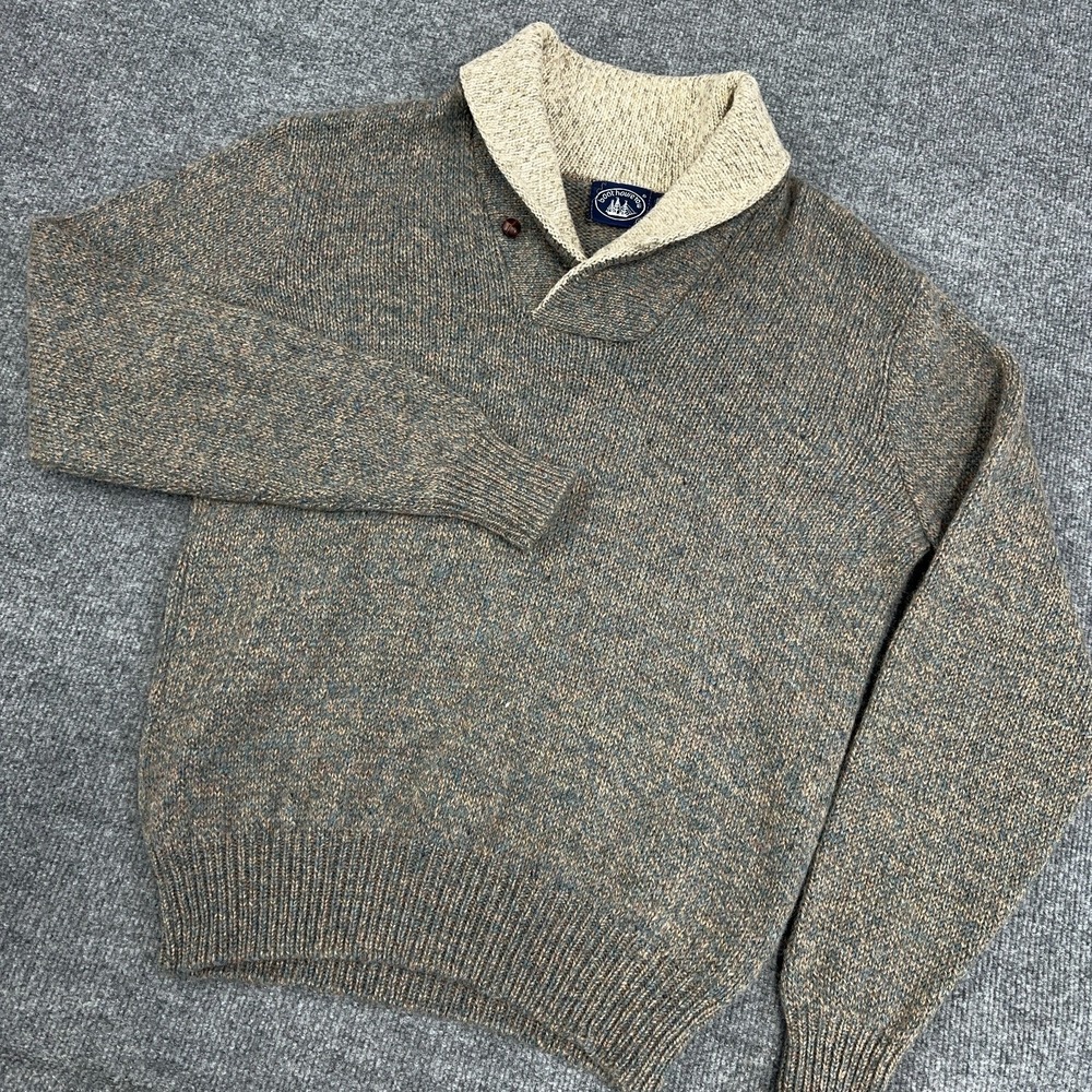 Vintage Boat House Row Sweater Men Large Marled Blue Brown Shawl Neck Loop USA
